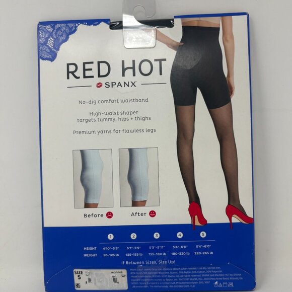 Spanx Red Hot Shaping Sheers Pantyhose Size 5 Very Black No Dig Comfort Waist - Picture 2 of 4
